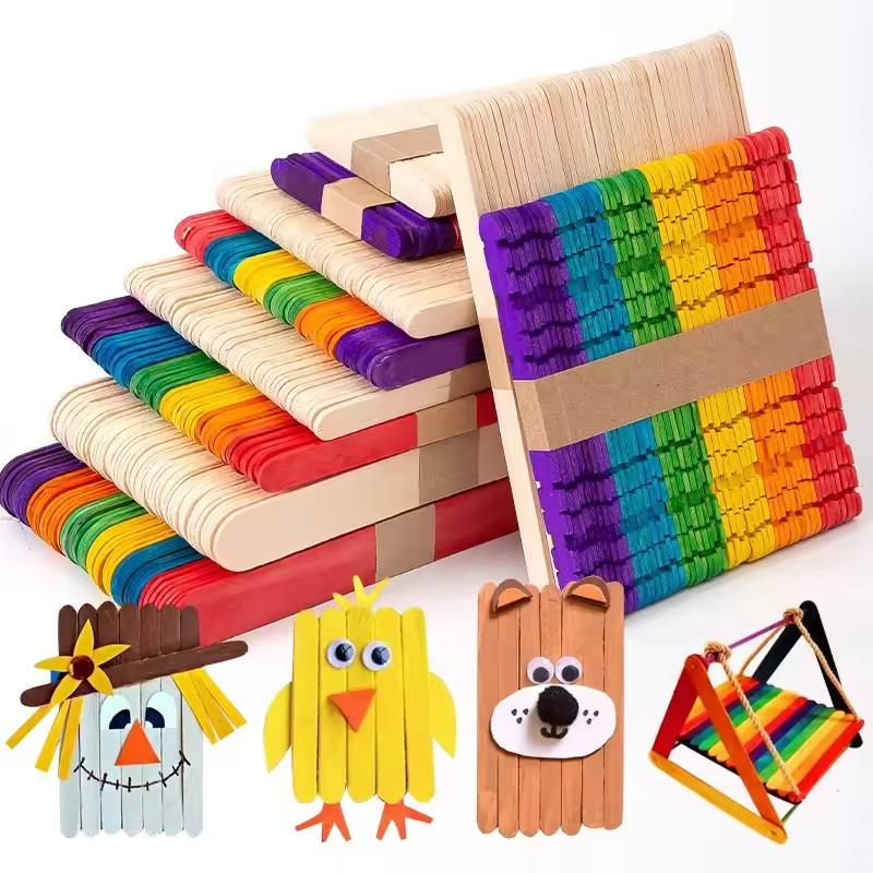 Art Craft Project - Bulk Colorful Wooden Ice Cream Sticks