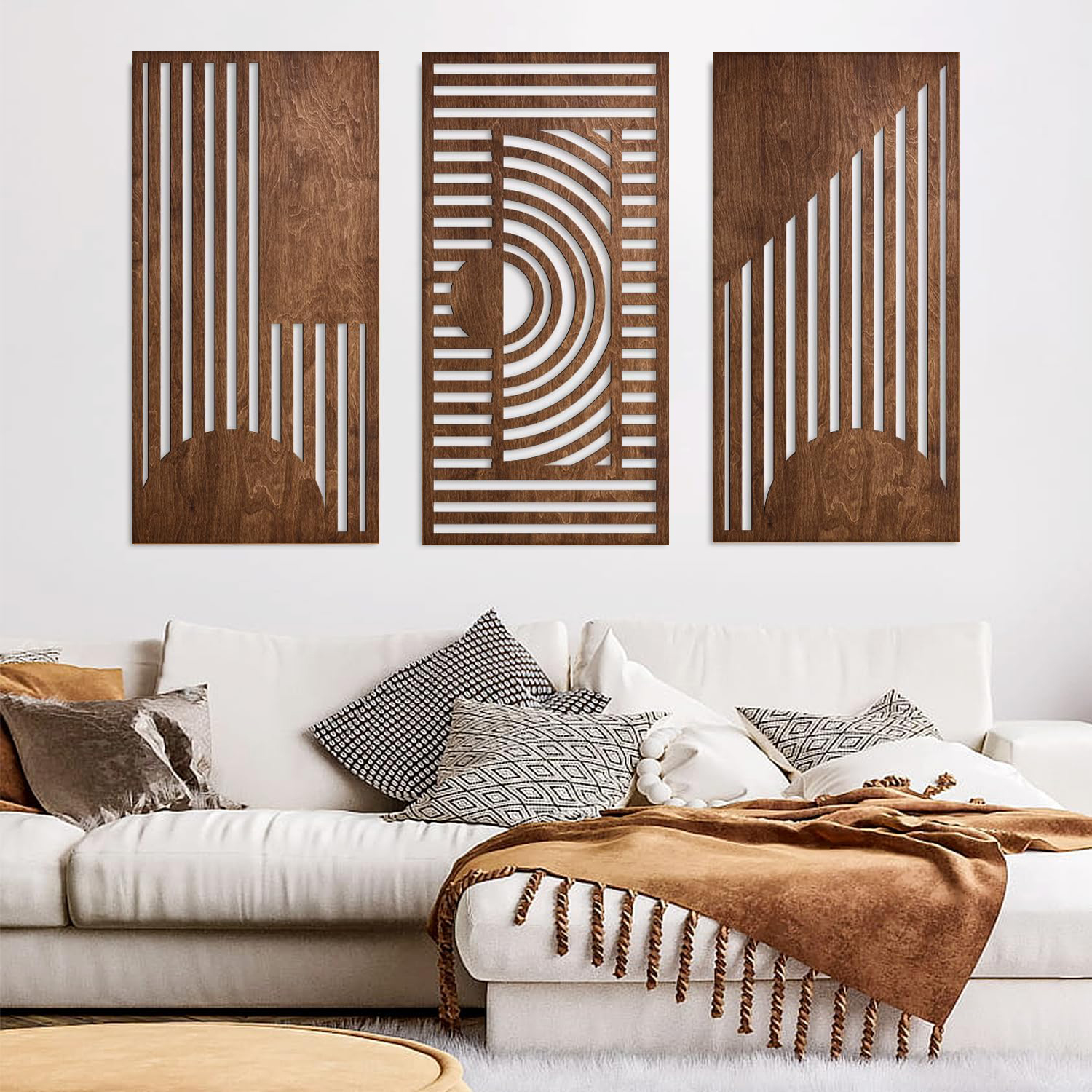 Art Craft Furniture - 3 Pcs Geometric Wood Wall Art