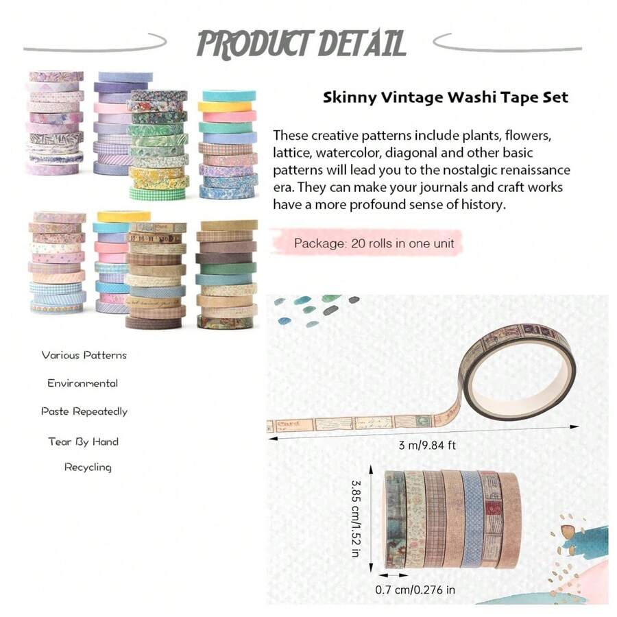 20Rolls Vintage Washi Tape Set - Art Craft Journal recensie en prijs
