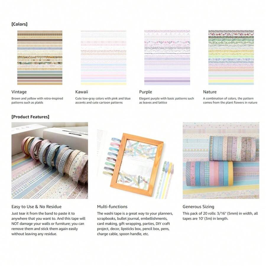20Rolls Vintage Washi Tape Set - Art Craft Journal recensie en prijs